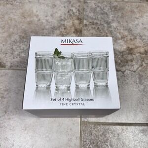 Mikasa CARROLL GATE Pattern Fine Crystal Highball Glasses Set Of 4 Elegant